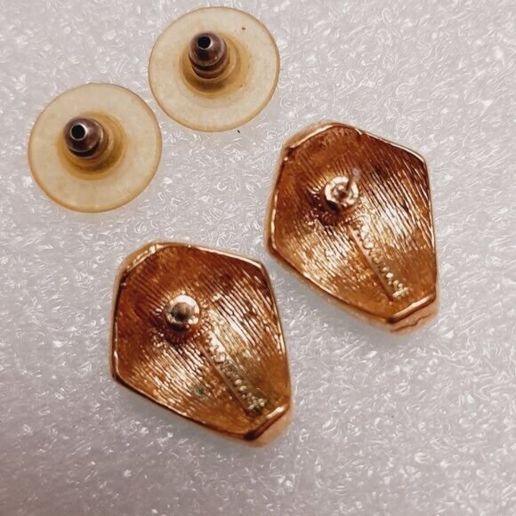 VENDOME Signed Vintage Turquoise Blue Enamel Post Earrings & Rhinestones Jewelry - Picture 10 of 14